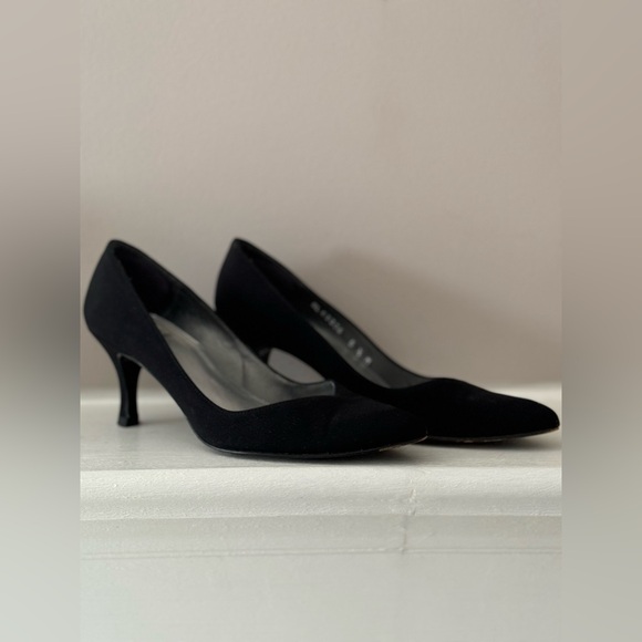 Stuart Weitzman Black Pumps nylon 5 1/2 M office street point toe heel wedding - Picture 1 of 10